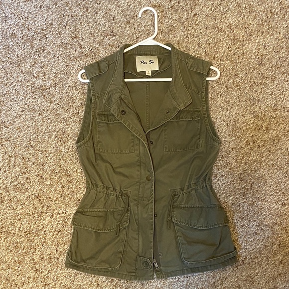 Per Se Jackets & Blazers - Per Se Olive Green Utility Vest